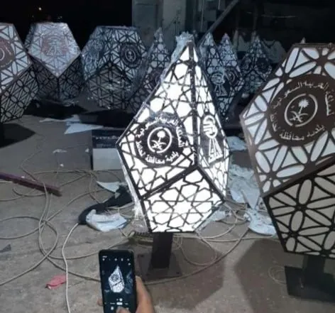 Steel lighting poles on the production line at the Aktar factory before the finishing stage